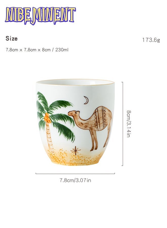 NIBEMINENT 1pc 230ml Desert Camel & Palm Tree Ceramic Coffee Mug- Reusable, Ideal for Family Gatherings & Special Occasions, Desert-Themed Gift, Desert Coffee Mug | Desert Theme Decor | Durable Ceramic Mug, Coffee Mug, Gift for Saudi National Day - Image 1